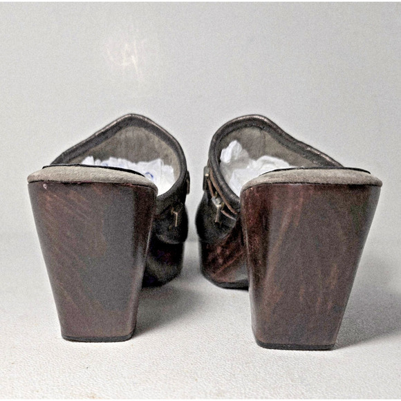 Calleen Cordero Distressed Leather Mule Clog Metallic Platform Wooden Heel SZ 8 - Picture 9 of 9